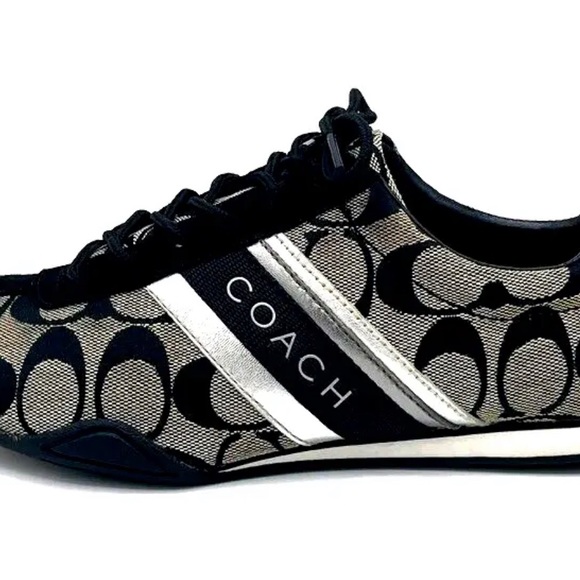 COACH Women's Jayme Signature Black and Silver Canvas Athletic Shoes USA Size 7M - Picture 6 of 16